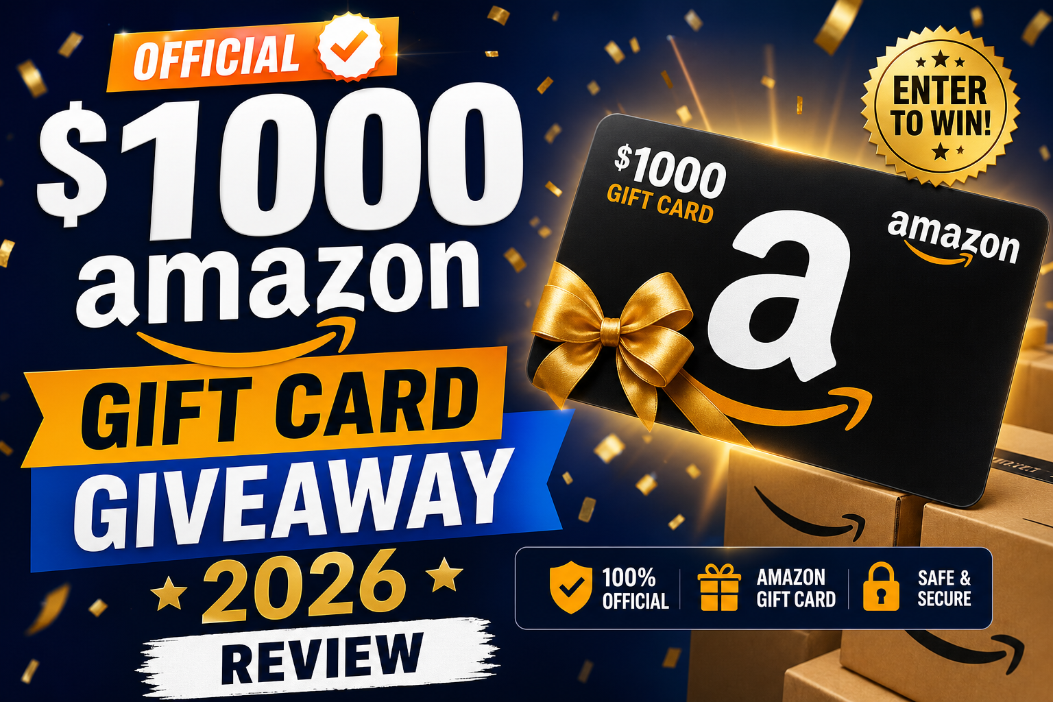 Amazon gift card giveaway banner with safe and secure entry text