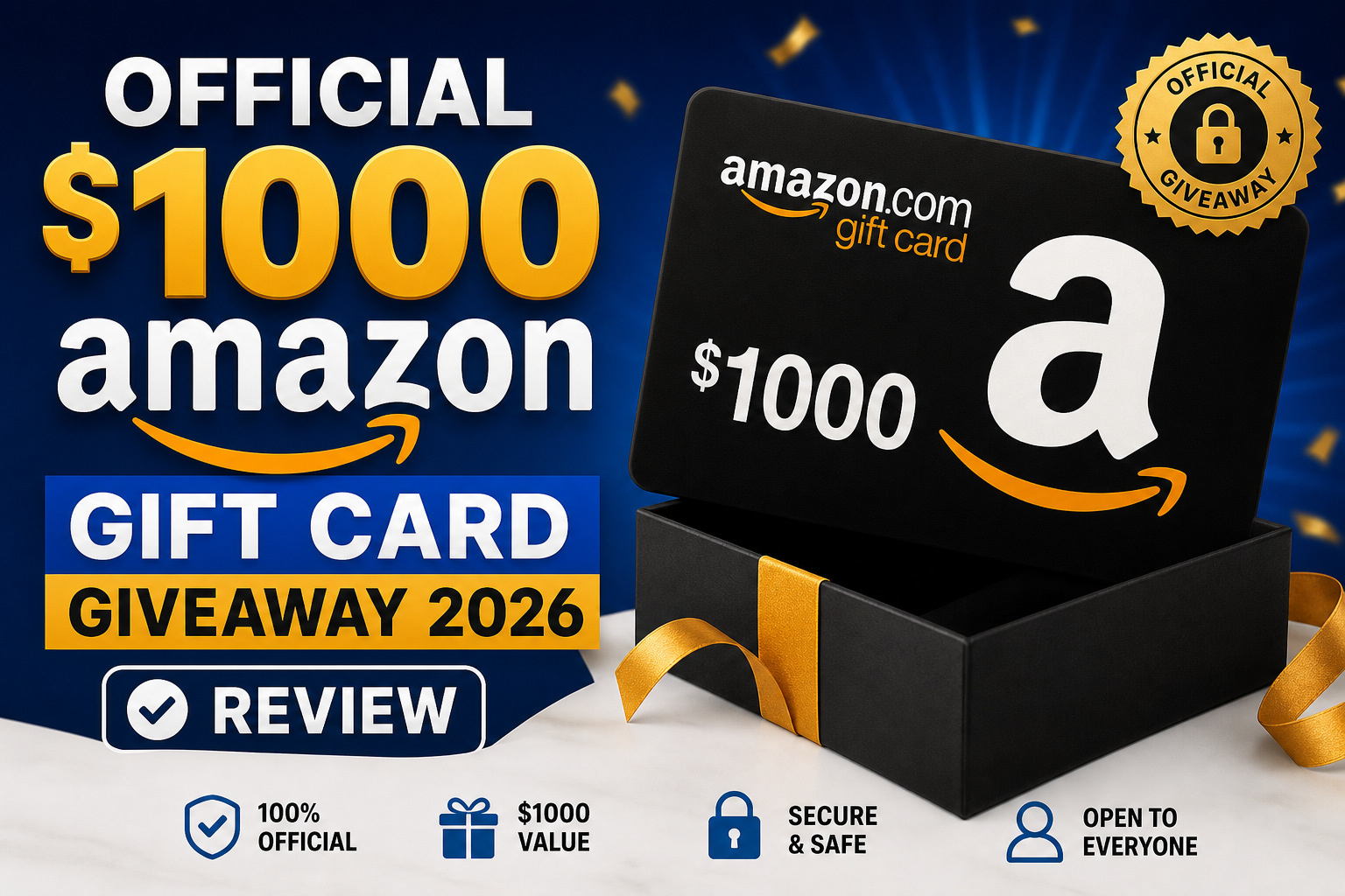 Amazon gift card giveaway graphic with “Official 1000” text and secure entry messaging