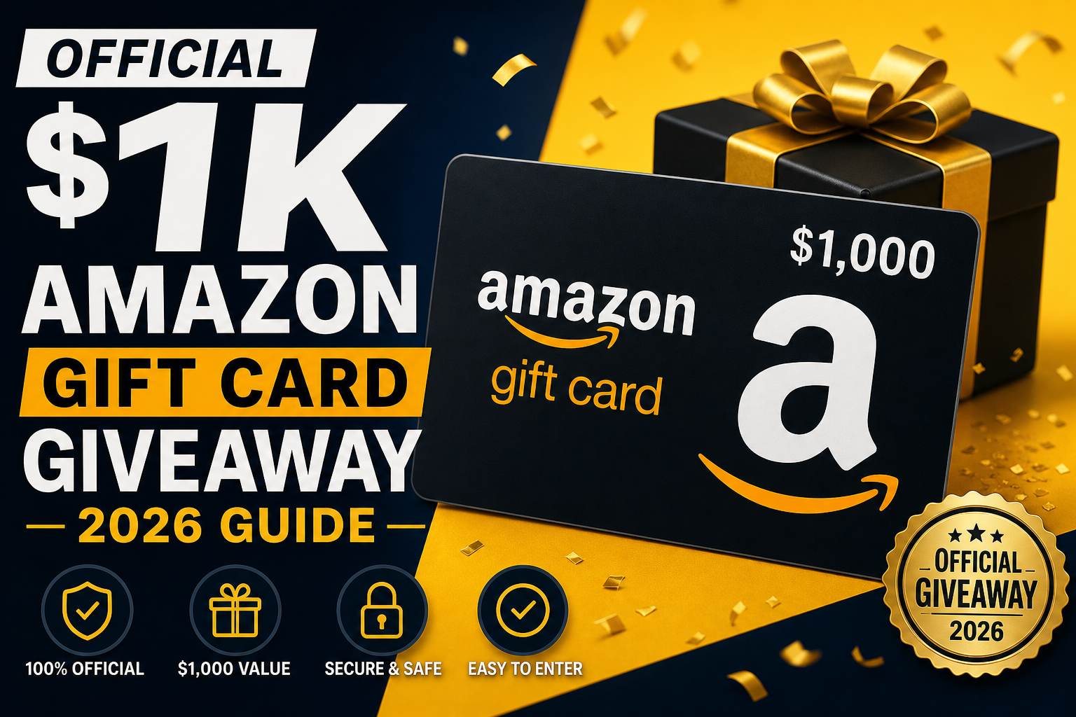 Official $1,000 Amazon gift card giveaway guide with a secure, easy entry form and promotional text.
